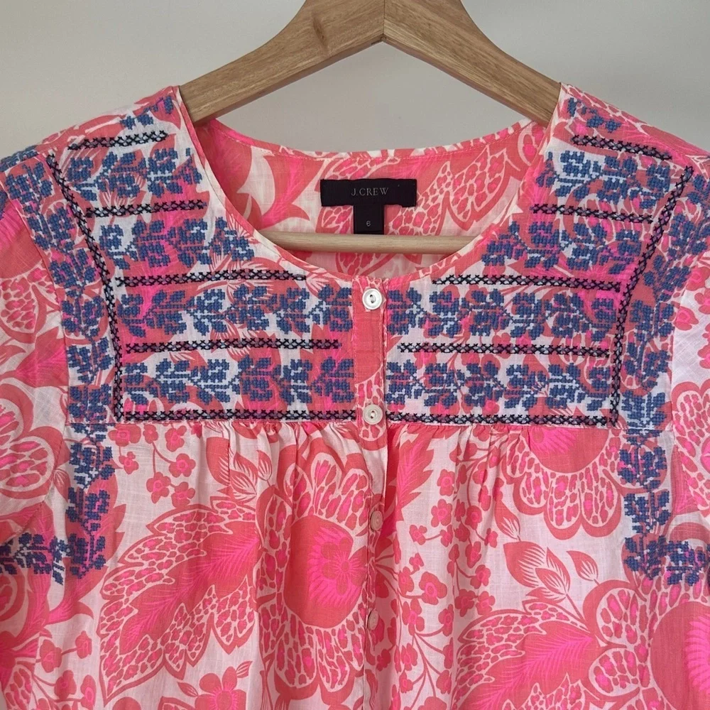 J. Crew Pink Embroidered Floral Blouse